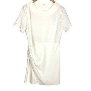 Short Sleeve Side Draped Knee Length Cocktail Dress White L Graduation Wedding